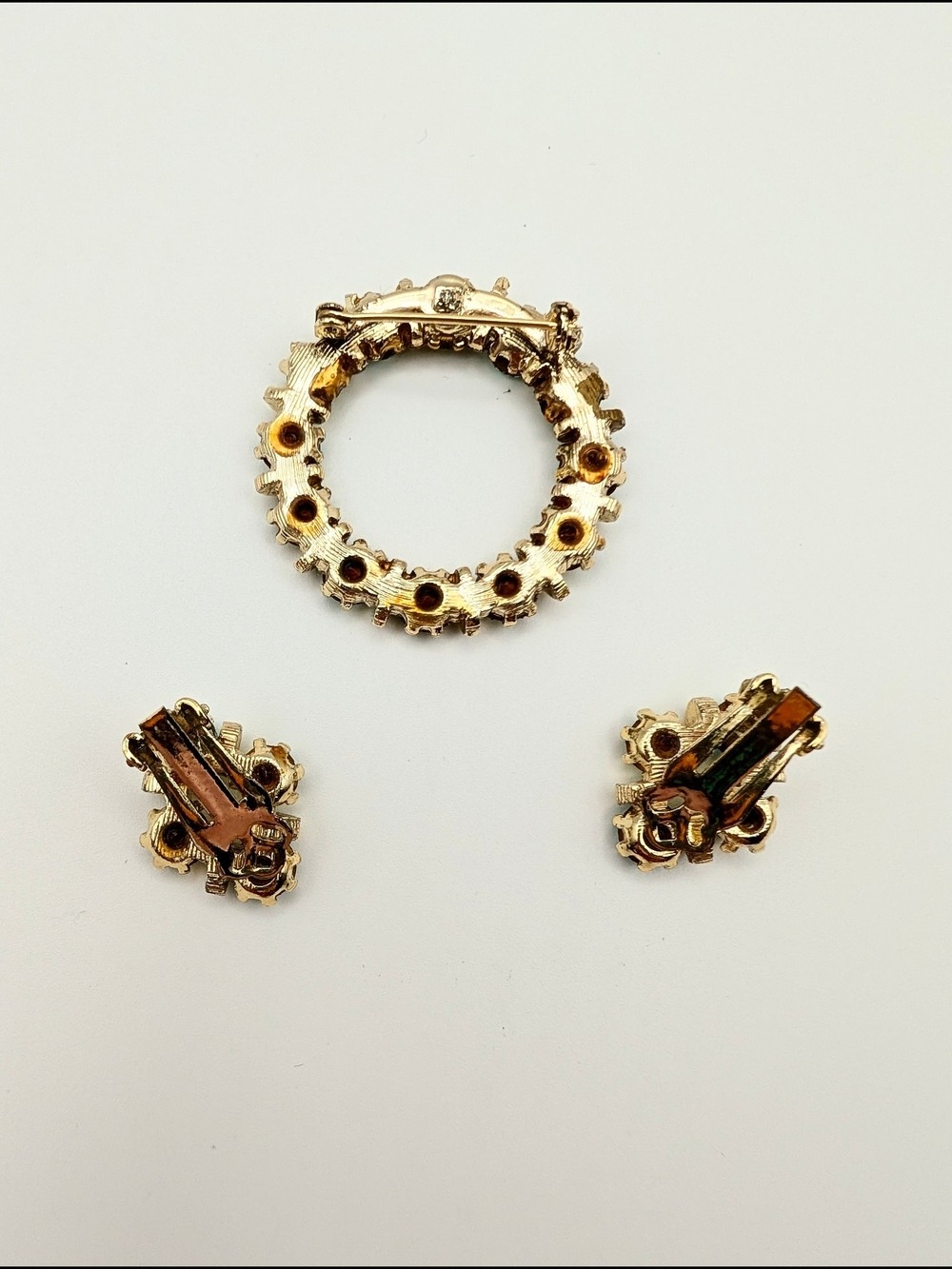Vintage 1950s Crystal Brooch Earrings Set - Picture 2 of 7